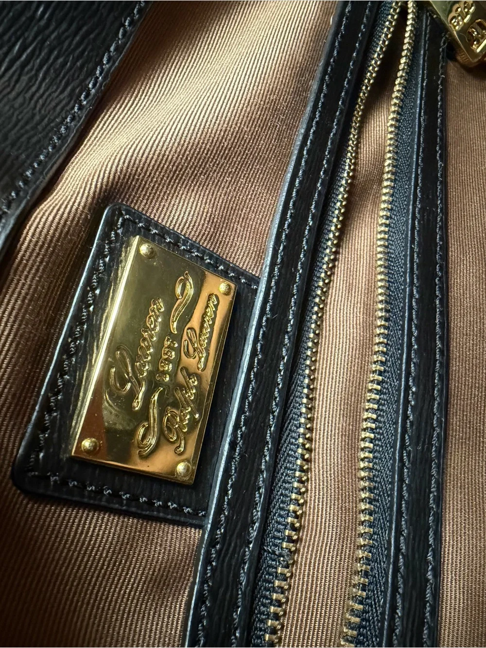 Lauren Ralph Lauren Black Leather Double-Zip Briefcase satchel tote work bag